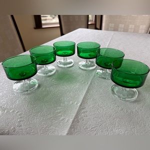 Set of 6 Green Glass Pedestal Desert Bowls Made in France